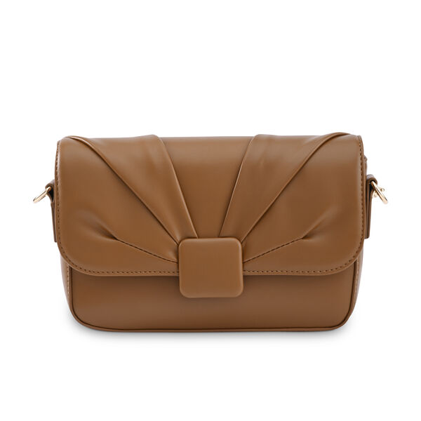 Fastrack Soft-Pleated Sling Bag with Metal Chain Accents  in Tan - image number 2