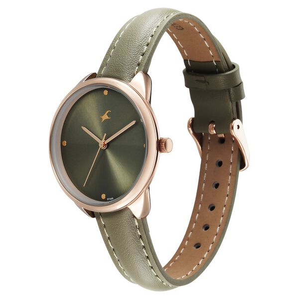 Fastrack Stunners Quartz Analog Green Dial Green Leather Strap Watch For Girls - image number 2