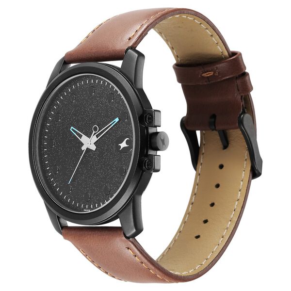 Fastrack Pulse Quartz Analog Black Dial With Tan Leather Strap Watch for Guys - image number 2