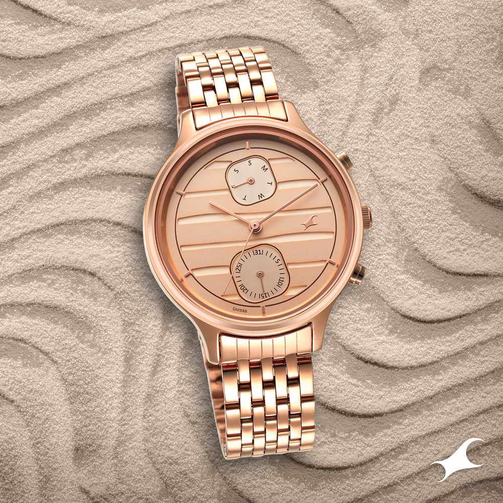 Fastrack rose 2025 gold watch womens