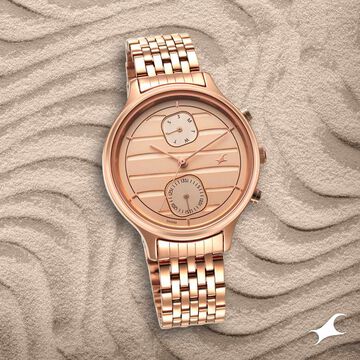 Fastrack Style Up Rose Gold Dial Stainless Steel Strap Watch for Girls