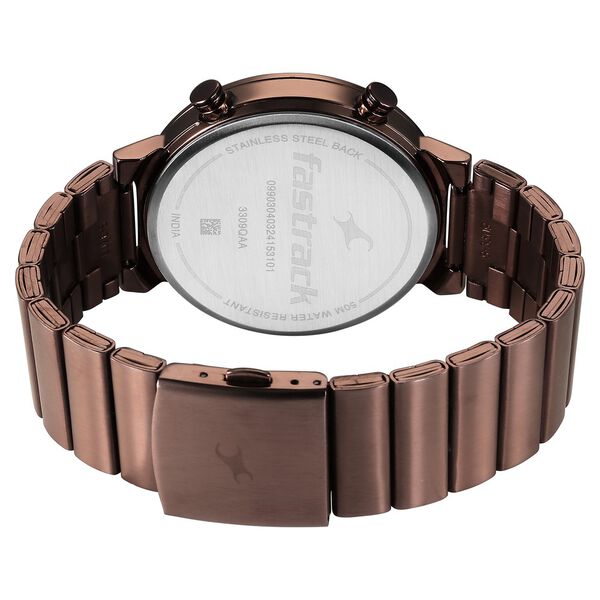 Fastrack Gambit Micromotor Black Dial Brown Metal Strap Analog Watch for Guys - image number 5