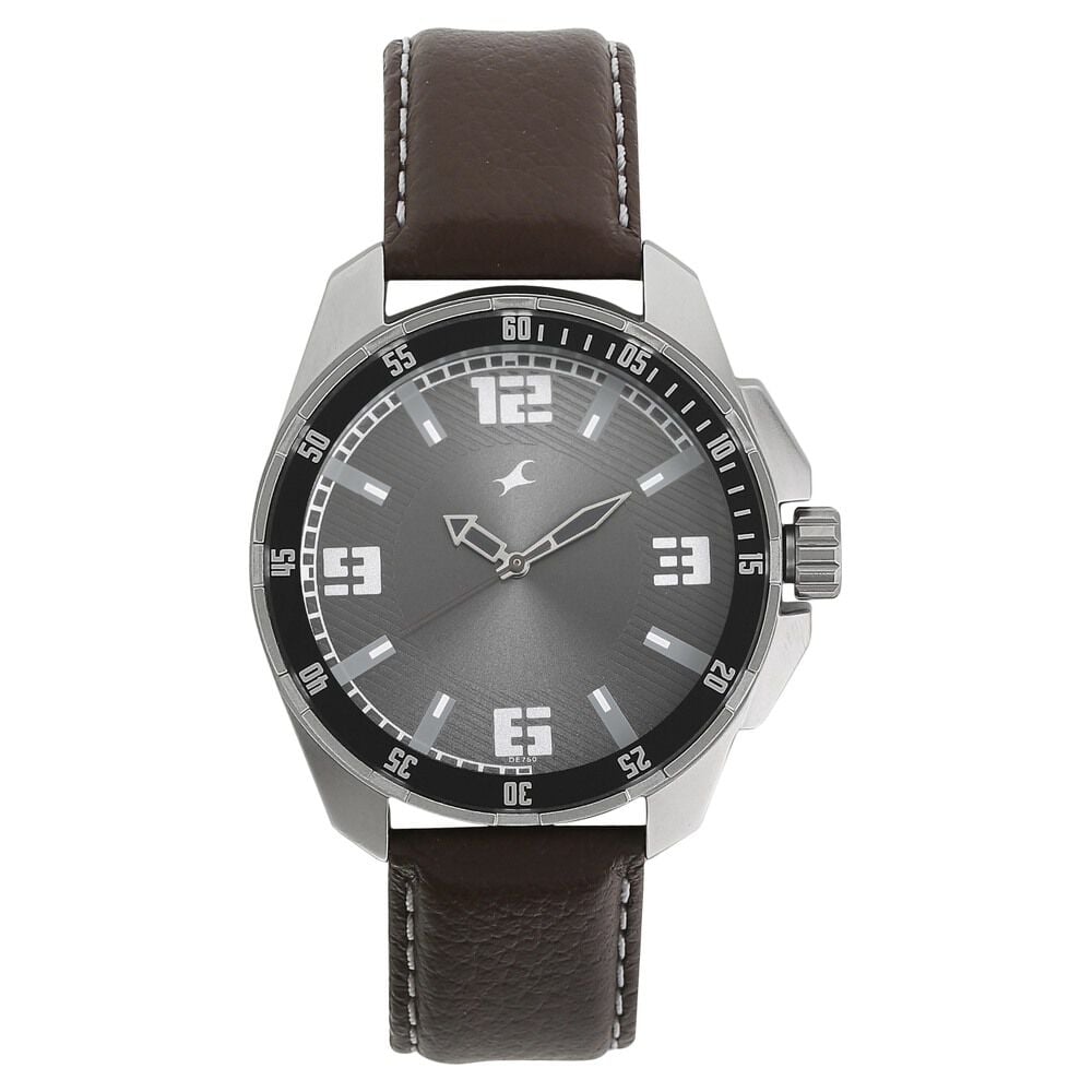 Fastrack Quartz Analog Grey Dial Leather Strap Watch for Guys