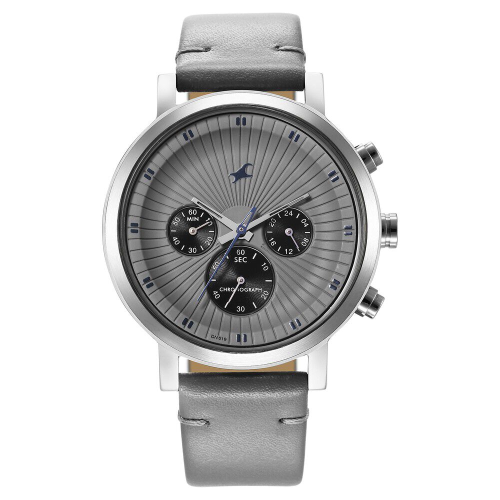 Buy Online Fastrack Kronos Multifunction Grey Dial Leather Strap Watch for Guys 3287sl05 p Fastrack