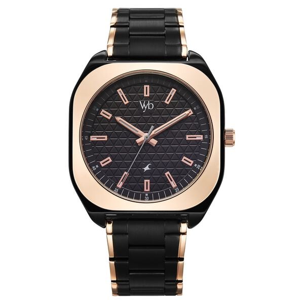 Vyb Aviator By Fastrack Quartz Analog Black Dial Two Toned Stainless Steel Strap Watch For Guys - image number 1