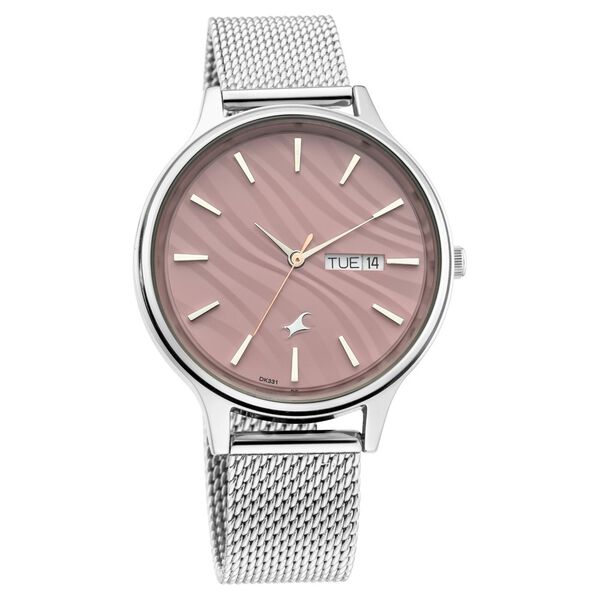 Fastrack Ruffles Quartz Analog with Day and Date Pink Dial Stainless Steel Strap Watch for Girls - image number 1