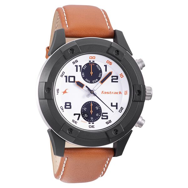 Fastrack Modular Quartz Analog White Dial Leather Strap Watch for Guys - image number 0