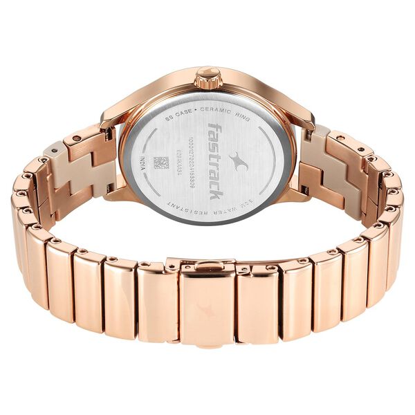 Fastrack Cerame Quartz Multifunction Beige Dial With Champagne Color Steel & Ceramic Strap Watch For Girls - image number 5