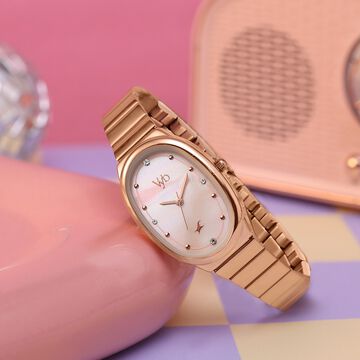 Vyb Enigma By Fastrack Quartz Analog Pink Mother of Pearl Dial Rose Gold Metal Strap Watch For Girls