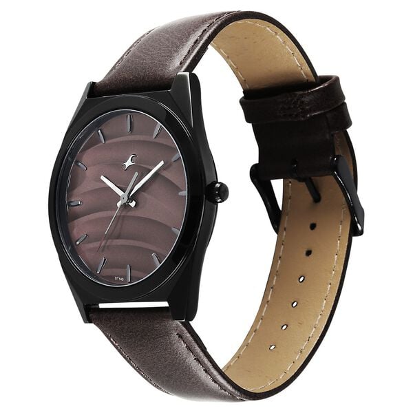 Fastrack Gelato Black leather strap watch with Chocolate dial for Guys - image number 2