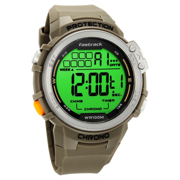 Fastrack Digital Dial Green Silicone Strap Watch For Guys - image number 2