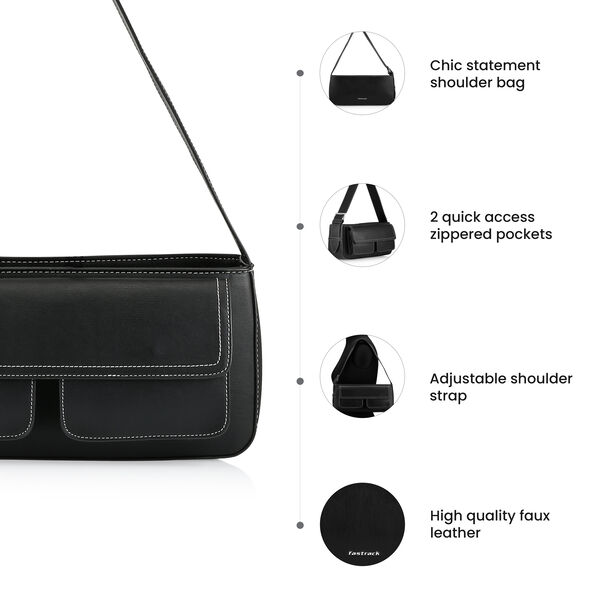 Fastrack Structured Shoulder Bag with Pockets in Black - image number 6