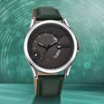 Fastrack Groove Quartz Analog with Date Grey Dial Black Leather Strap Watch For Guys