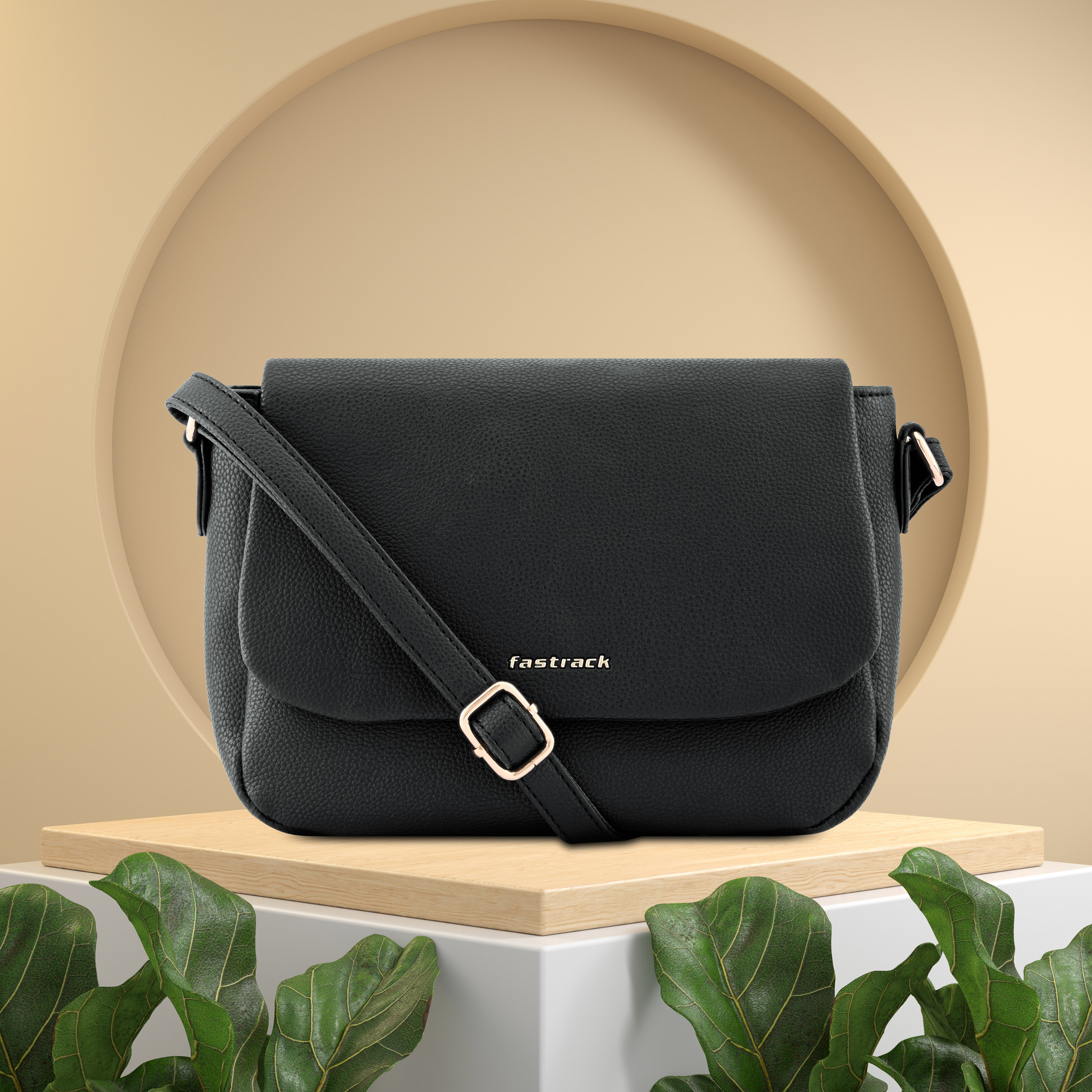 Buy Online Fastrack Sling Bag with Adjustable Strap in Black f241sllas11bk1 p Fastrack