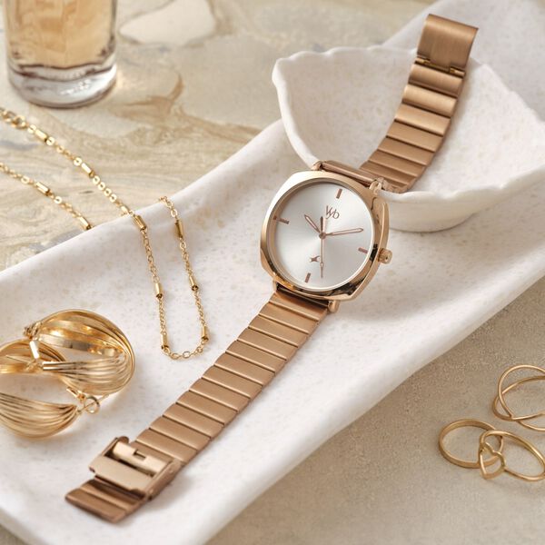 Fastrack Vyb Minimalist Quartz Analog Silver Dial Rose Gold Color Metal Strap Watch For Girls - image number 0