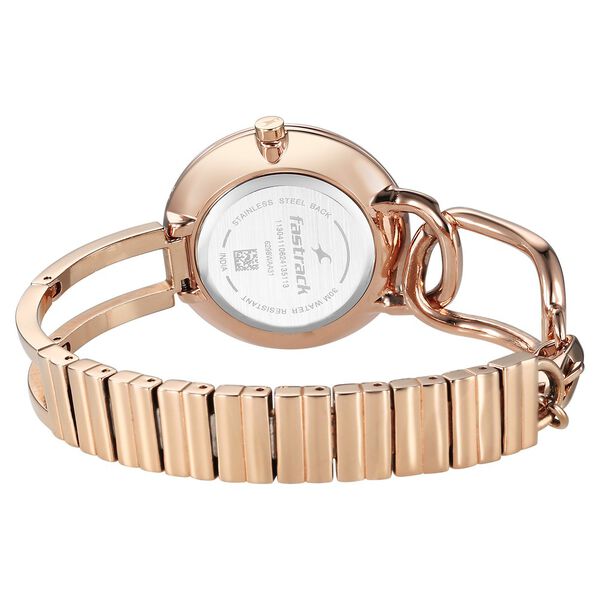 Fastrack Opulence Quartz Analog Silver White Dial Champagne Gold Metal Strap Watch For Girls - image number 4