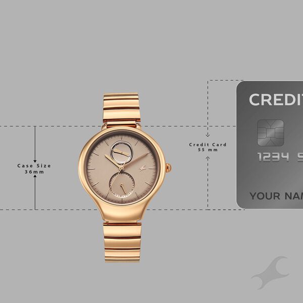 Fastrack Gelato rosegold multifunction metal strap watch with Caramel dial for Girls - image number 3
