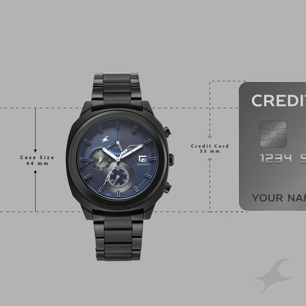 Fastrack Kronos Guys Chronograph Watch With Date Blue Dial & Black Stainless Steel Strap - image number 3