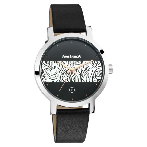 Fastrack Animal Print Quartz Analog with Date Black Dial Leather Strap Watch for Girls - image number 1