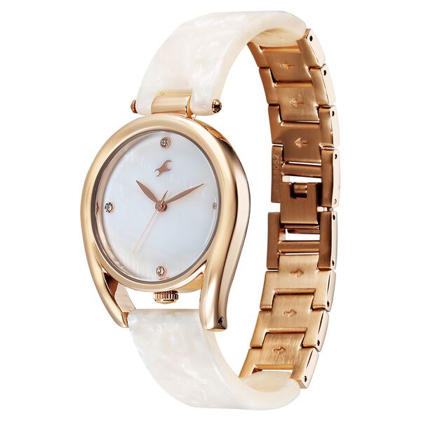 Fastrack Younique Quartz Analog Mother of Pearl Dial Two Toned Acetate & Metal Strap Watch For Girls - image number 2