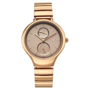Fastrack Gelato rosegold multifunction metal strap watch with Caramel dial for Girls