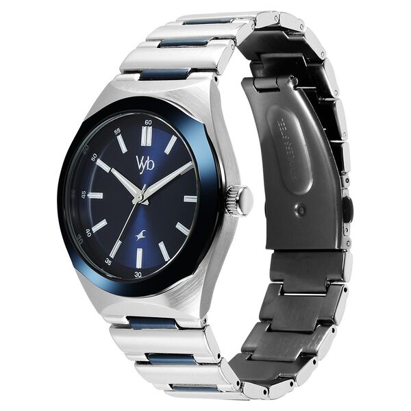 Vyb Arcane By Fastrack Quartz Analog Blue Dial Metal Strap Watch For Guys - image number 3