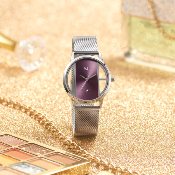 Fastrack Vyb Runway Quartz Analog Purple Dial Stainless Steel Strap Watch for Girls - image number 2