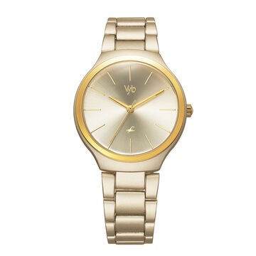 Fastrack Vyb Slayer Quartz Analog Golden Dial Metal Strap Watch for Girls