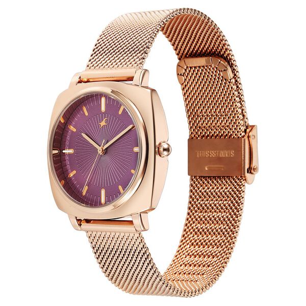 Fastrack Stunners Quartz Analog Purple Dial Rose Gold Stainless Steel Strap Watch For Girls - image number 2
