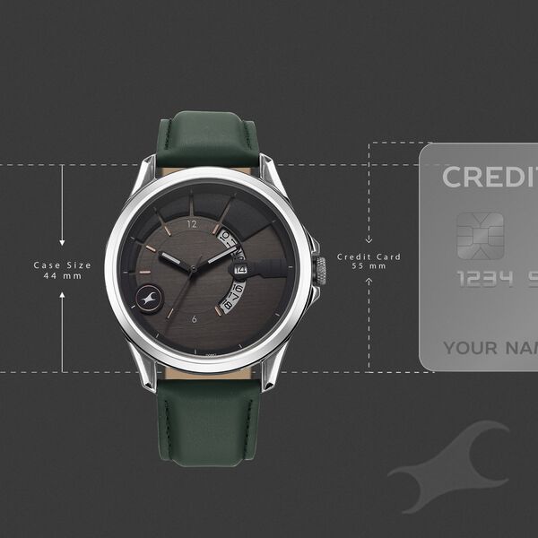 Fastrack Groove Quartz Analog with Date Grey Dial Green Leather Strap Watch For Guys - image number 3