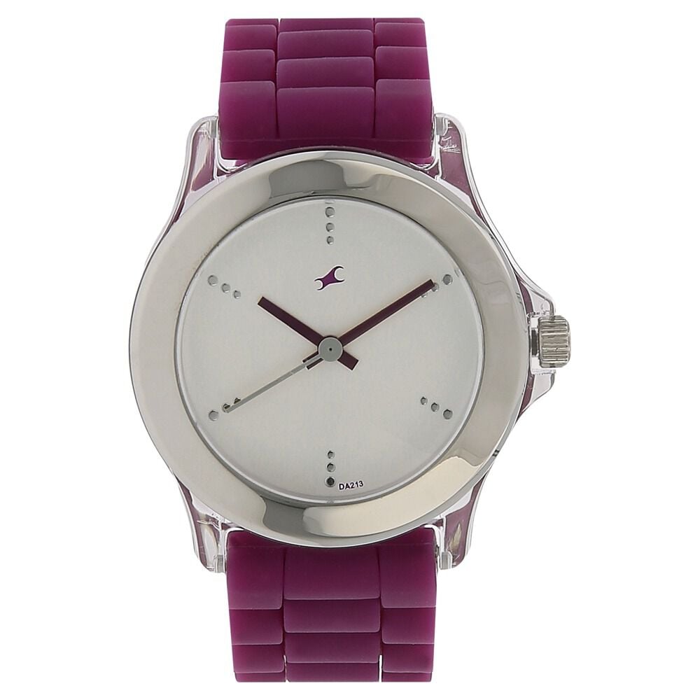 Buy Online Fastrack Quartz Analog Silver Dial Plastic Strap Watch for Girls np9827pp06 Fastrack