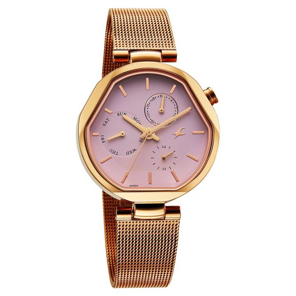 Fastrack Tick Tock Quartz Multifunction Pink Dial Stainless Steel Strap Watch For Girls - image number 1