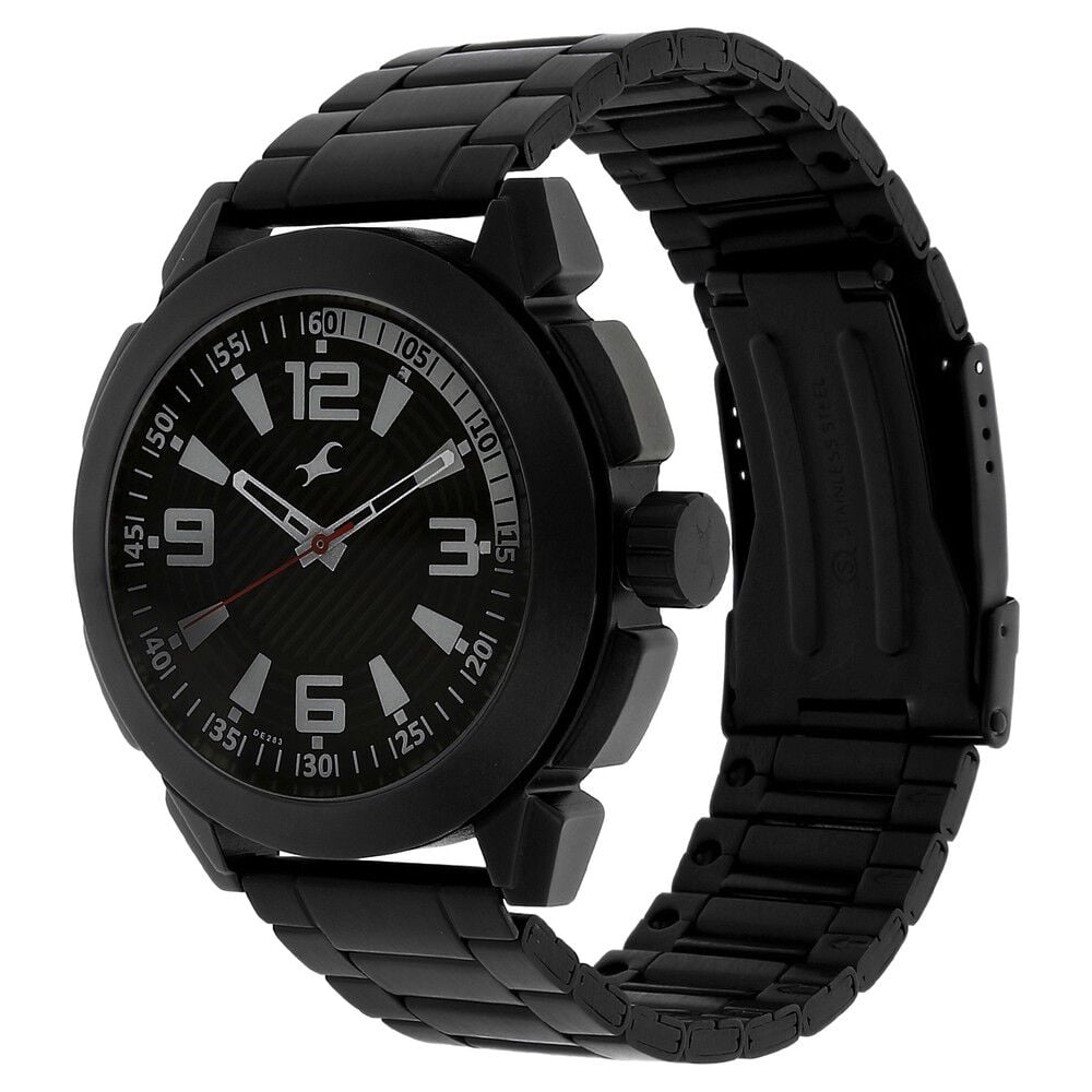 Fastrack Quartz Analog Black Dial Stainless Steel Strap Watch for Guys