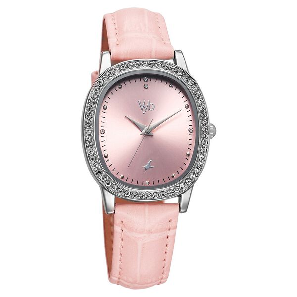 Fastrack Vyb Mirage Quartz Analog Pink Dial Pink Color Leather Strap Watch For Girls - image number 2