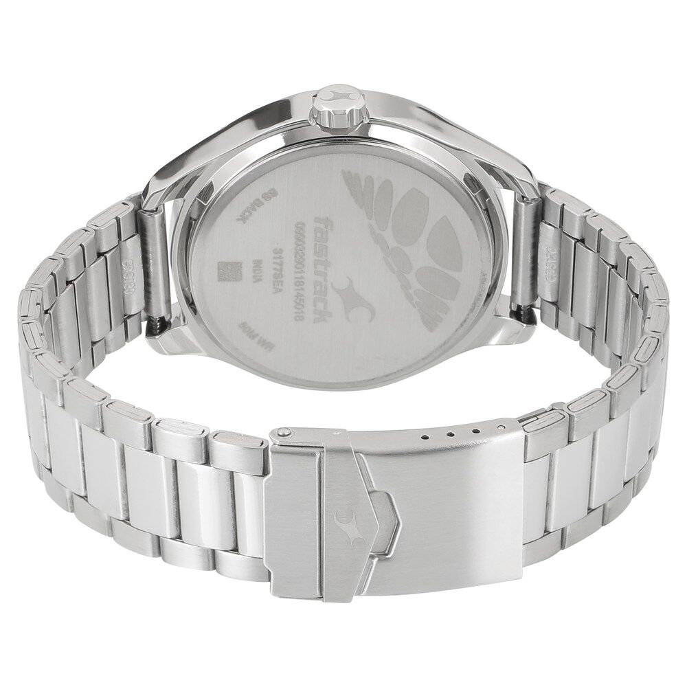 Buy Online Fastrack Varsity Quartz Analog White Dial Stainless Steel Strap Watch for Guys nn3177sm02 Fastrack