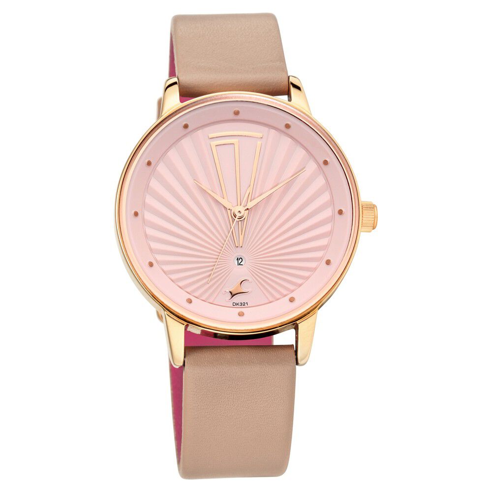 Fastrack Ruffles Quartz Analog with Date Pink Dial Leather Strap
