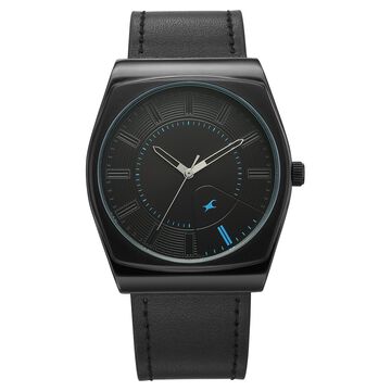 Fastrack Stunners Quartz Analog Black Dial Black Leather Strap Watch For Guys