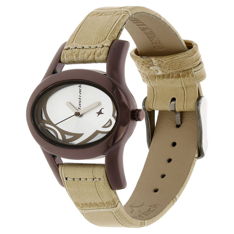 Buy Online Fastrack Quartz Analog Silver Dial Leather Strap Watch