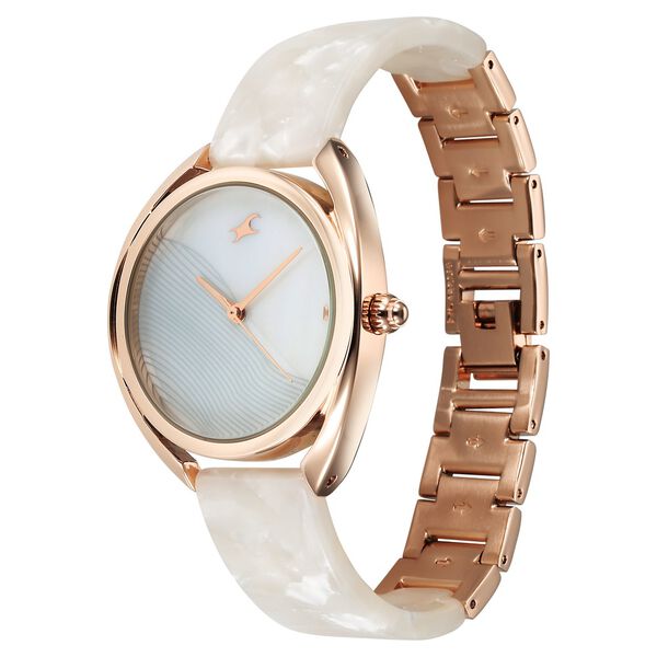 Fastrack Younique Quartz Analog Mother Of Pearl Dial Acetate And Metal Strap Watch For Girls - image number 4