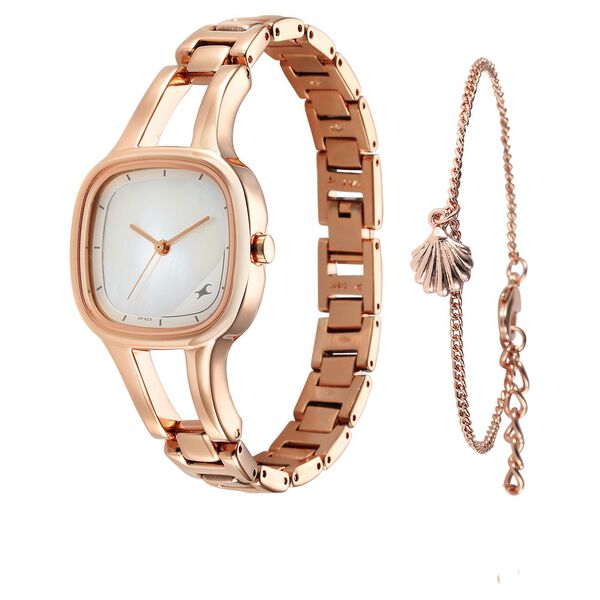 Fastrack Pulse Quartz Analog Mother Of Pearl Dial Rose Gold Metal Strap Watch For Girls - image number 2