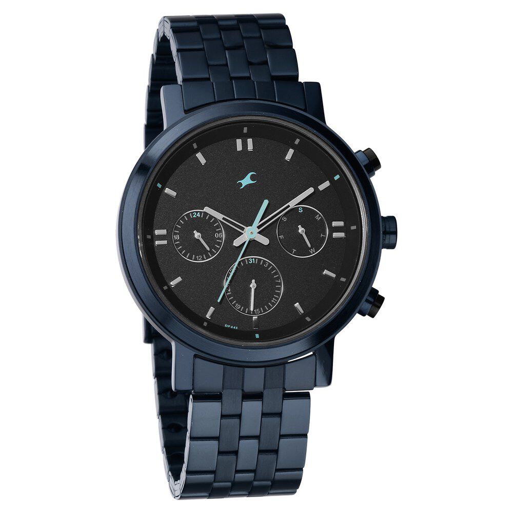 Fastrack Tick Tock Quartz Analog Black dial Metal Strap Watch for Guys