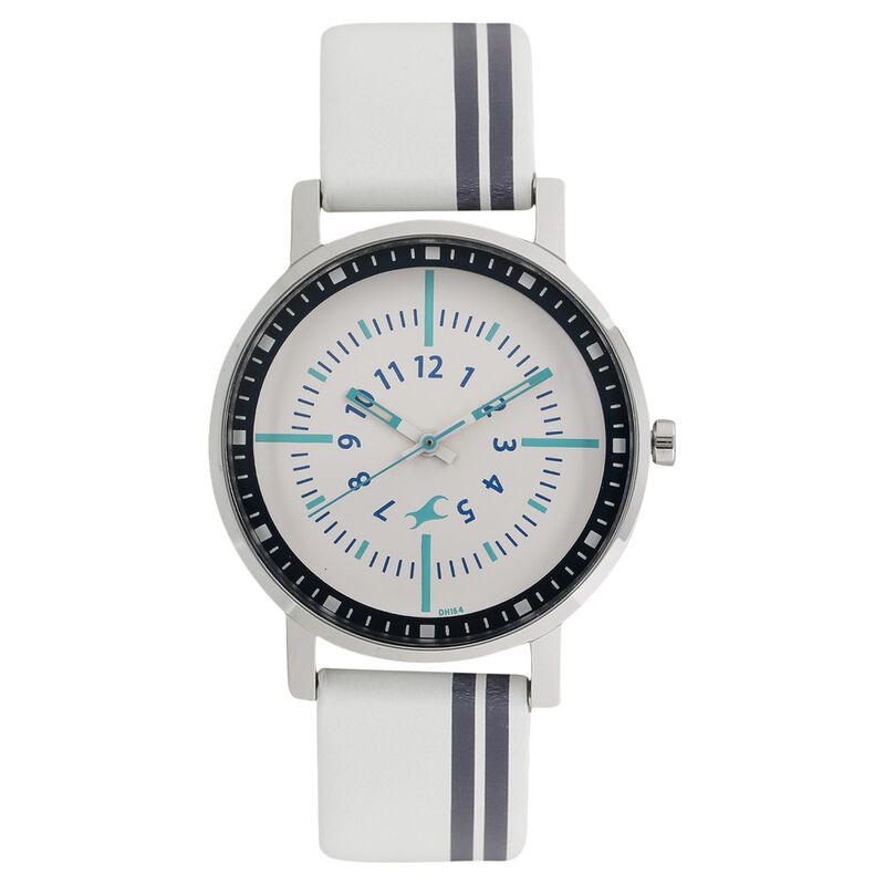 Buy Online Fastrack Varsity Quartz Analog White Dial Leather Strap