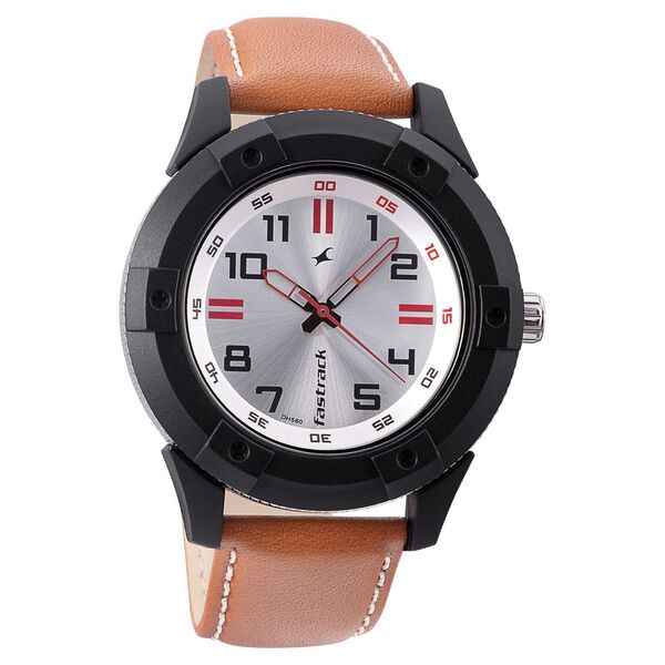 Fastrack Modular Quartz Analog Silver Dial Leather Strap Watch for Guys - image number 0