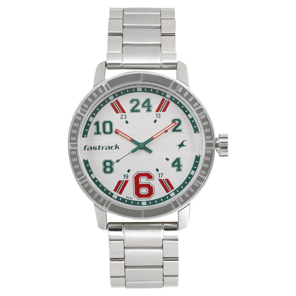 Buy Online Fastrack Varsity Quartz Analog White Dial Stainless Steel Strap Watch for Guys 3178sm02 Fastrack