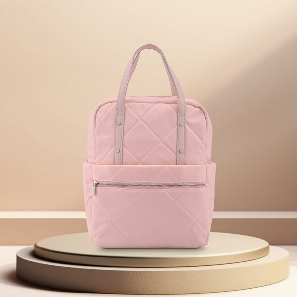 Fastrack Nylon Quilted Laptop Backpack with PU Hand-Handle in Pink - image number 0