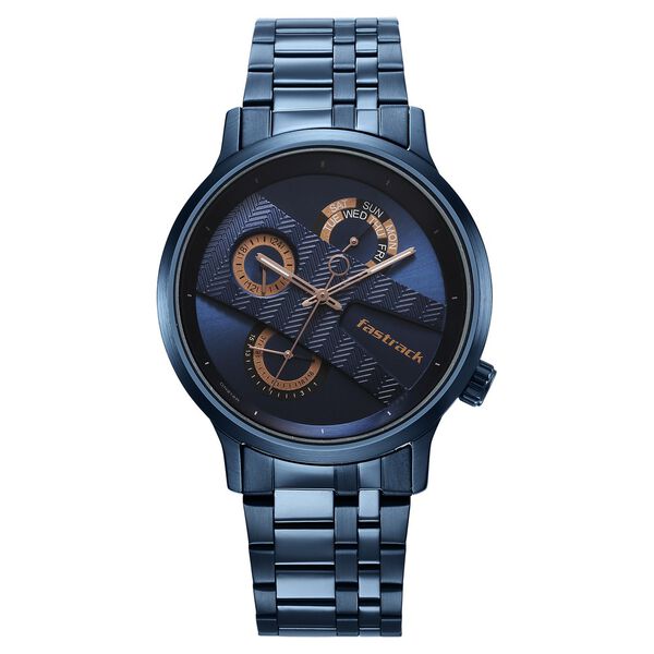 Fastrack Exuberant Quartz Multifunction Blue Dial Stainless Steel Strap Watch for Guys - image number 1