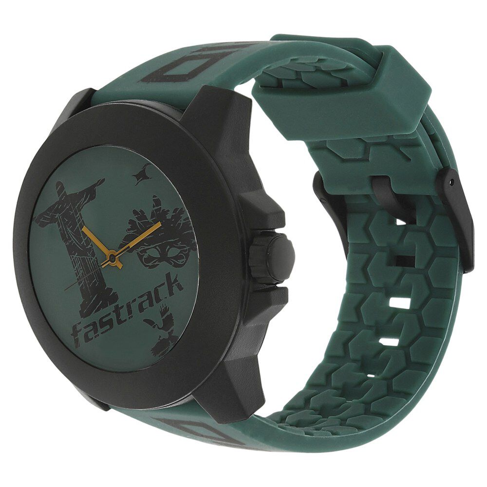 Buy Online Fastrack Quartz Analog Green Dial Plastic Strap Watch for Unisex 38021pp11 Fastrack