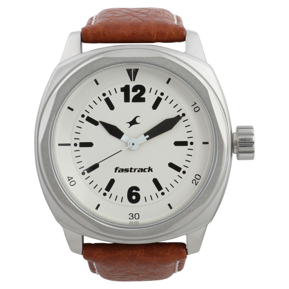 Fastrack Quartz Analog White Dial Leather Strap Watch for Guys