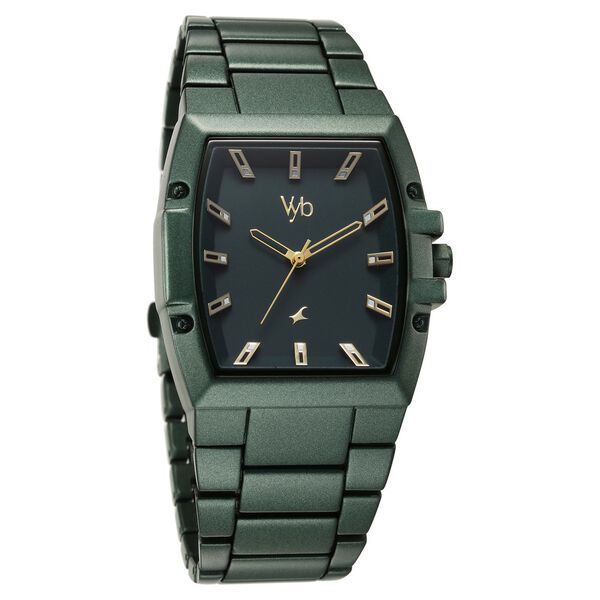 Vyb Pioneer By Fastrack Quartz Analog Green Dial Metal Strap Watch For Guys - image number 1