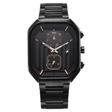 Fastrack Fleek Quartz Multifunction Black Dial Black Stainless Steel Strap Watch for Guys